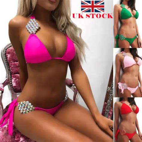 Brand New Women Crystal Bikini Set Push Up Padded Swimwear Swimsuit Bathing Beachwear Pcs