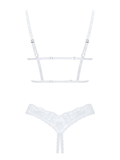 Sexy Lace Lingerie Set Cupless Bra And Open Bikini Thong Panties