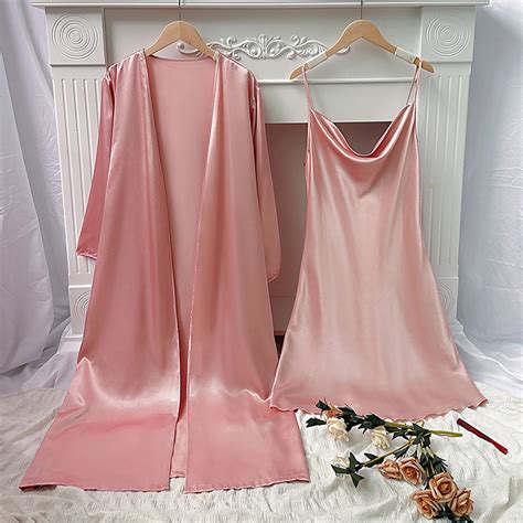 Zunfeo Satin Pajamas For Women Sexy Slik Nightgown With Robe Piece Cozy Cami Lingerie