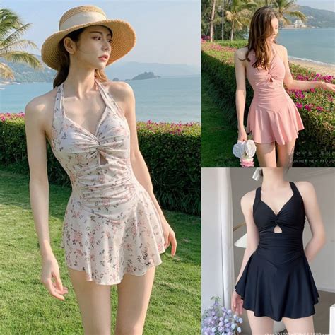 Đủ size 45 65kg QCCC Bikini áo tắm đồ bơi nữ liền váy xòe buộc dây cổ 2 mẫu 3 màu chất cực đẹp