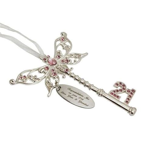 Personalise This Pink Butterfly 21st Birthday Key With Three Lines 20