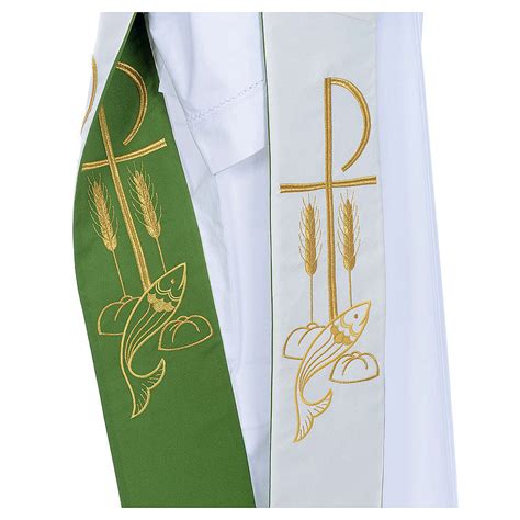 Deacon Stole in polyester, bi-colored white, green, Chi-rho | online ...