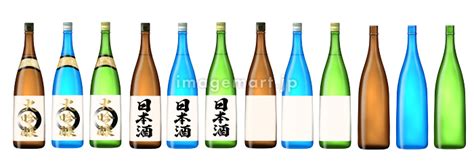 日本酒 一升瓶 3色 ラベルバラエティと空き瓶のイラスト素材 [224640788] - イメージマート