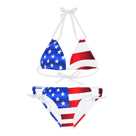 Usa Flag Red White Blue Stars And Stripes Bikini Set Etsy