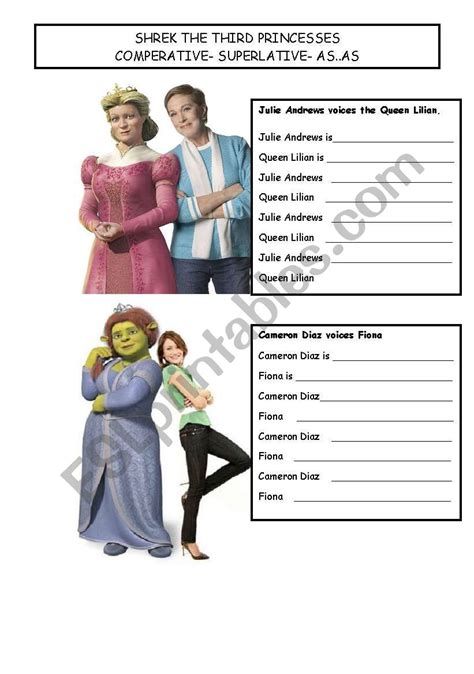 SHREK THE THIRD PRINCESSES comperative- superlative- as..as worksheet - ESL worksheet by aysgl