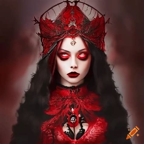 Image Of A Young Gothic Queen With Red Dress