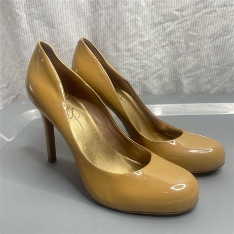 Jessica Simpson Shoes Jessica Simpson Calie Nude Patent Leather Round Toe Heels Pumps Poshmark