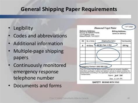 Hazmat Shipping Papers Template