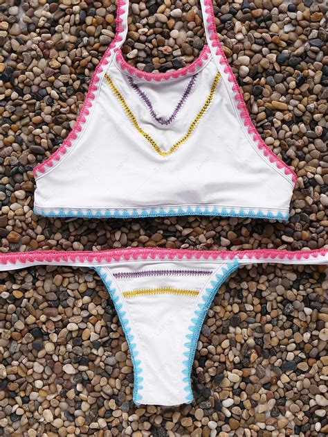 Off Low Waisted High Neck Bikini Set In White Zaful