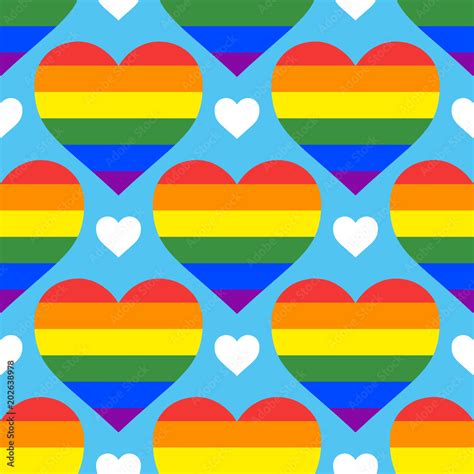 Seamless Vector Pattern With Rainbow Hearts Gay Pride Flag Colored Illustration Trendy Stylish
