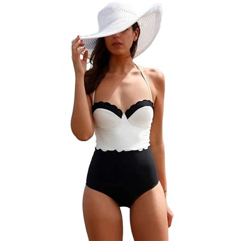 P J 2017 Halter White Push Up Bikini Monokini Swimsuit Bathing Suit High Waist Bra Swimwear