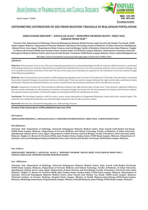 Pdf Osteometric Estimation Of Sex From Mastoid Triangle In Malaysian Population