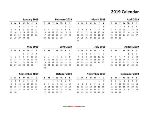 2019 Printable Calendar