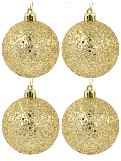 Gold Metallic Sequins And Glitter Coated Christmas Baubles 12 X 60mm Christmas Decorations