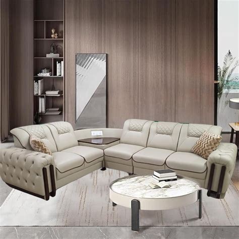 RED APPLE FURNITURE 5 Seater Fabric LHS L Shape Sofa Set(Off-White