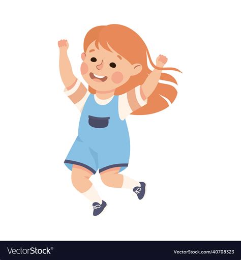 Happy Girl Jumping With Joy And Hands Up Cheering Vector Image