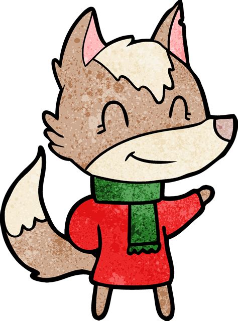 lobo de dibujos animados amistoso en ropa de invierno 46694637 PNG