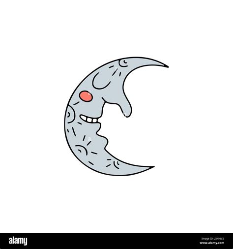 Half moon with human face. Hand drawn line art Halloween illustration ...