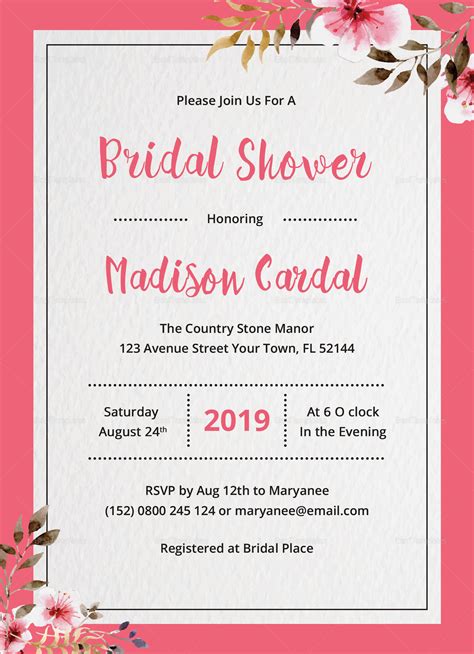 Bridal Shower Invitation Design Template in Word, PSD, Publisher