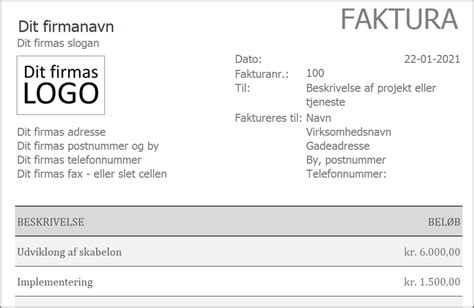 Faktura Skabelon I Excel Gratis S Dan Laver Du En Faktura I Excel