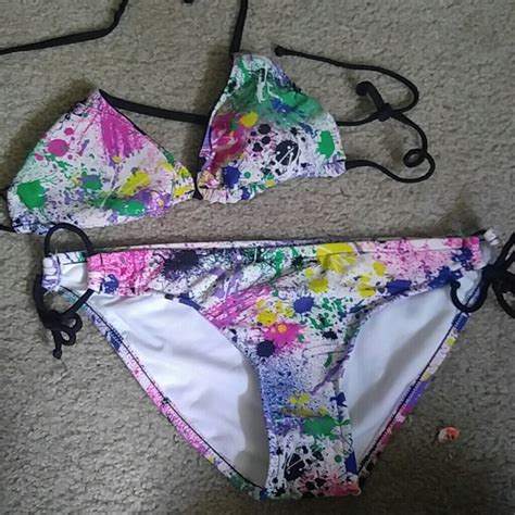 Xhilaration Swim Reversible Triangle Splatter Paint Bikini Poshmark