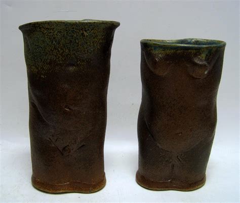Pair Of VTG Abstract Nude Male Female Vases Studio Art Pottery Lorene