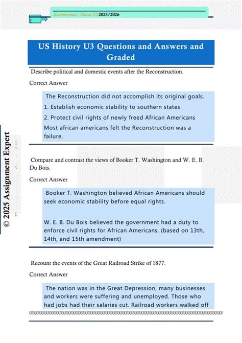 US History U3 Questions and Answers and Graded - US History U3 - Stuvia US