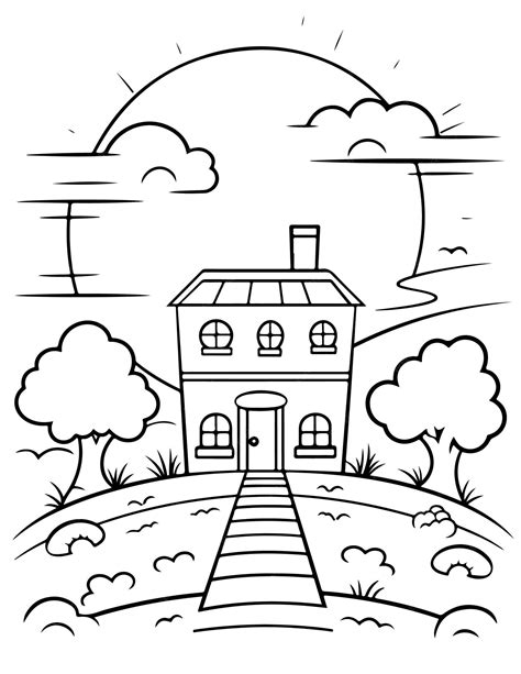 Bold and easy Landscape for kids and adults landscape coloring page