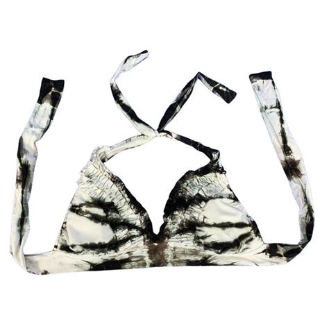 Lucky Brand Swim Lucky Brand Bikini Top M Tie Dye Brown Cream Ruffle Halter Wide Band