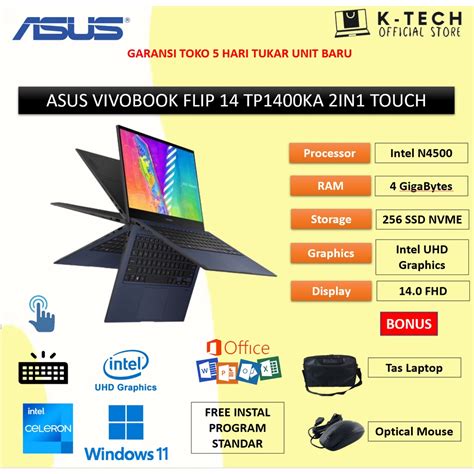 Jual Asus Vivobook Flip 14 Tp1400ka Touch N4500 4gb 256ssd W11ohs 140