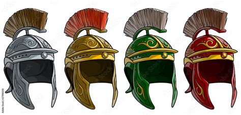 Cartoon colorful metal ancient roman soldier warrior helmet with crest ...