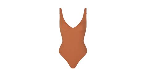 Track Naked Plunge Thong Bodysuit Bronze M DD At Skims