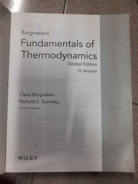 Wiley Borgnakke S Fundamental Of Thermodynamics Si Version Hobbies