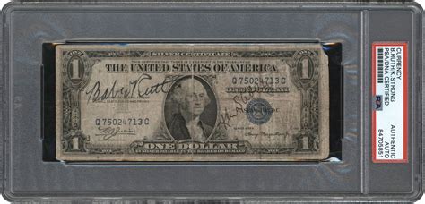 Babe Ruth Ken Strong Signed Dollar Bill PSA