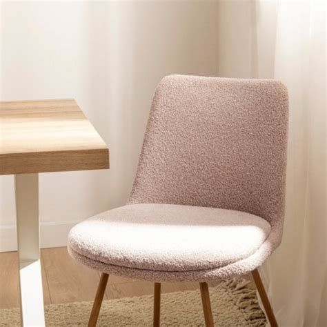 Silla De Comedor Tapizada Boucl Rosa Nude Con Pata Natural Tera Klast Home