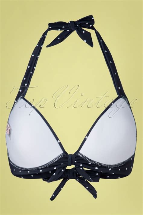 Unique Vintage Haut De Bikini Dos Nu Pois Monroe Ann Es En Bleu Marine Fonc Acheter Chez