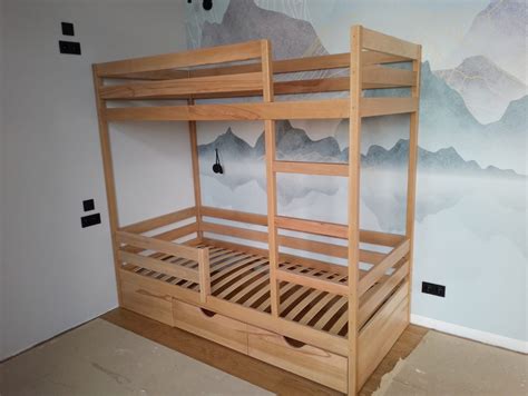 Двухъярусная кровать с ящиками под хранение из цельного массива бука в ...