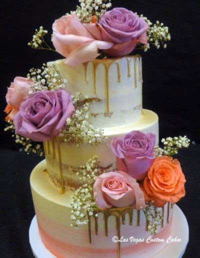 Semi Naked With Gold Drizzle And Roses 680 By Las Vegas Custom Cakes