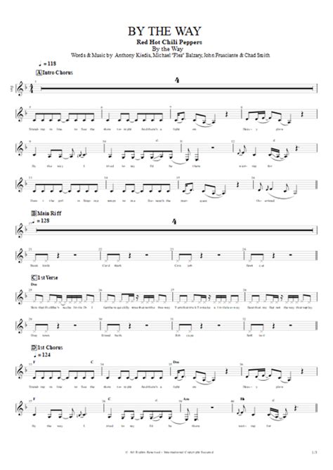 By The Way Tab By Red Hot Chili Peppers Guitar Pro Guitar Bass Backing Track Mysongbook