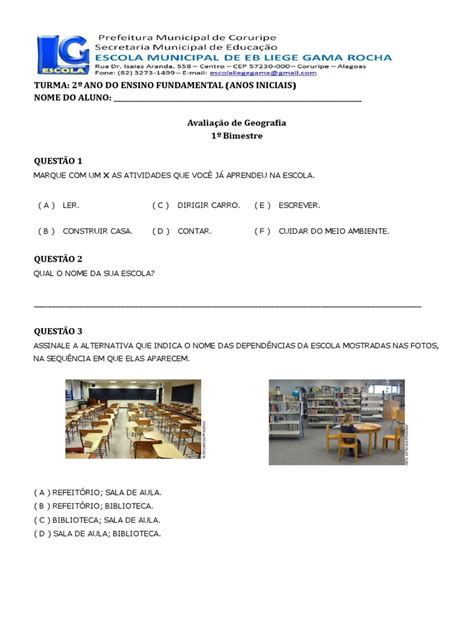 Avaliação de Geografia 1º Bimestre LG 2 ANO | PDF