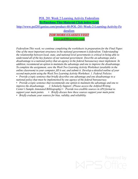 My publications - POL 201 Week 2 Learning Activity Federalism /POL201