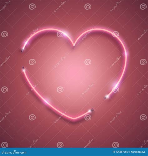 Vector Pink Bright Heart Vector Neon Sign Isolated Design Element For