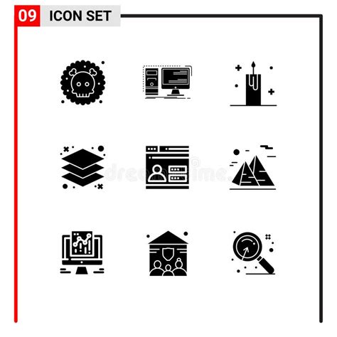 Group Of Solid Glyphs Signs And Symbols For User Layer System