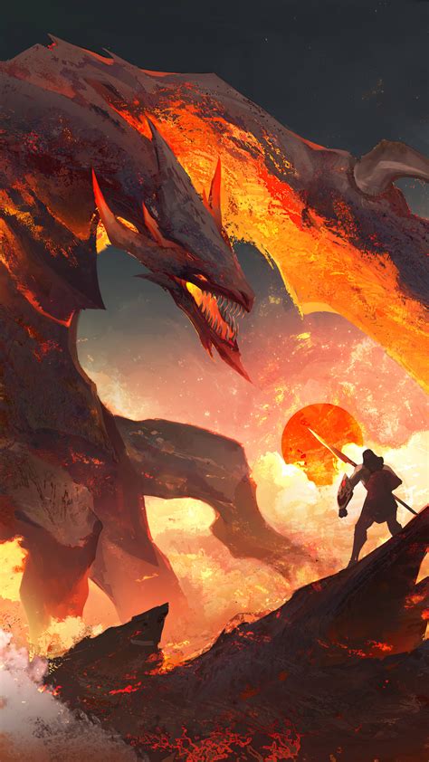 Download Lava Dragon Against Man Wallpaper