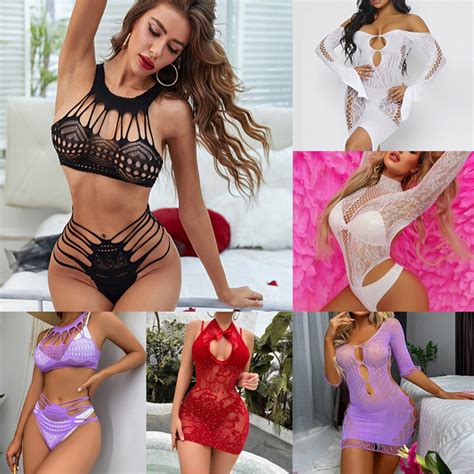 Women Fishnet Lingerie Hollow Out Bodycon Mini Dress Sexy Babydoll Underwear Ebay
