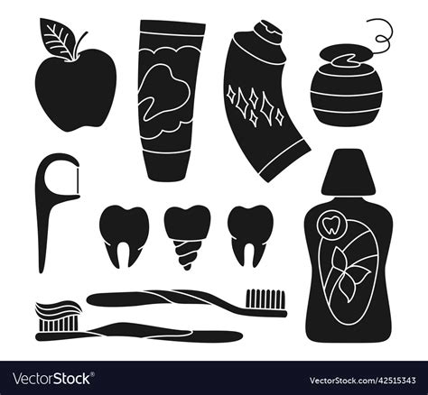 Dental tools silhouette set healthy tooth Vector Image