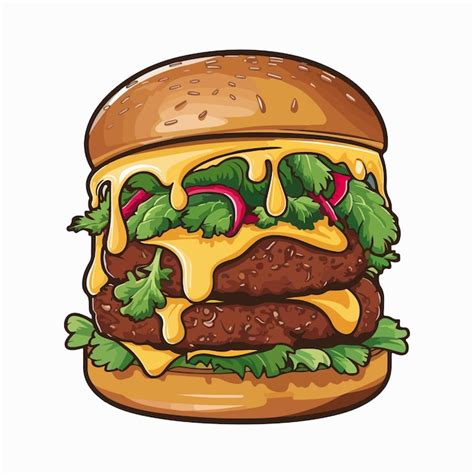 Premium Vector A Drawing Of A Hamburger With Cheese And Lettuce On It