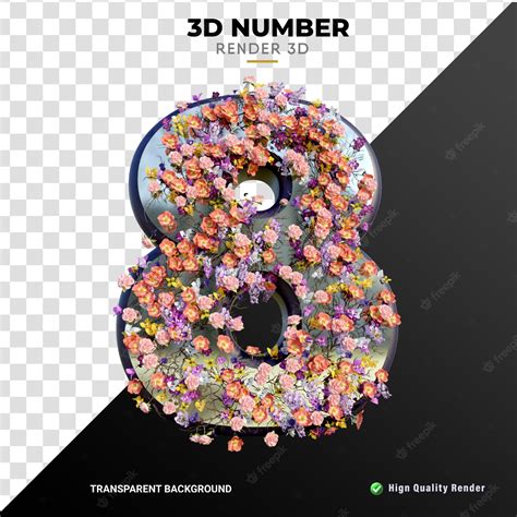 Premium Psd Number 8 3d Flower Edition Realistic Render Hign Quality