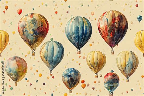 Seamless Hot Air Balloon Pattern On A Natural White Background Poster
