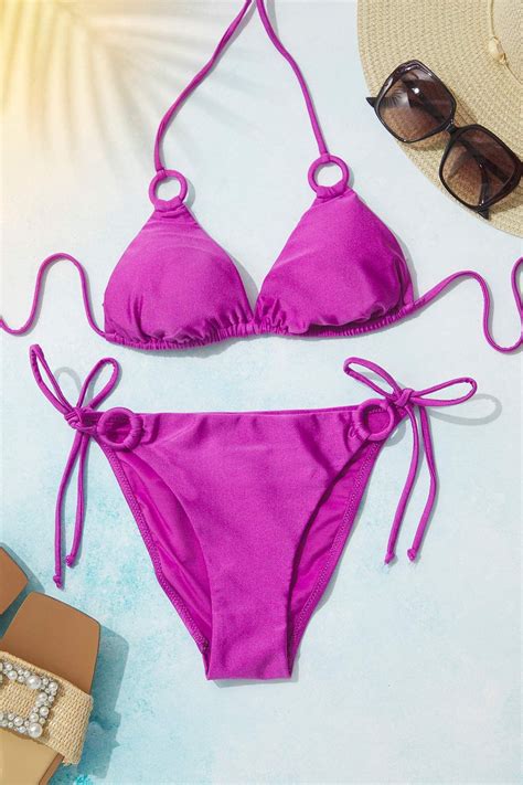Trendyolmilla Mor Üçgen Aksesuarlı Parlak Regular Bikini Takımı TBESS BT Fiyatı Yorumları
